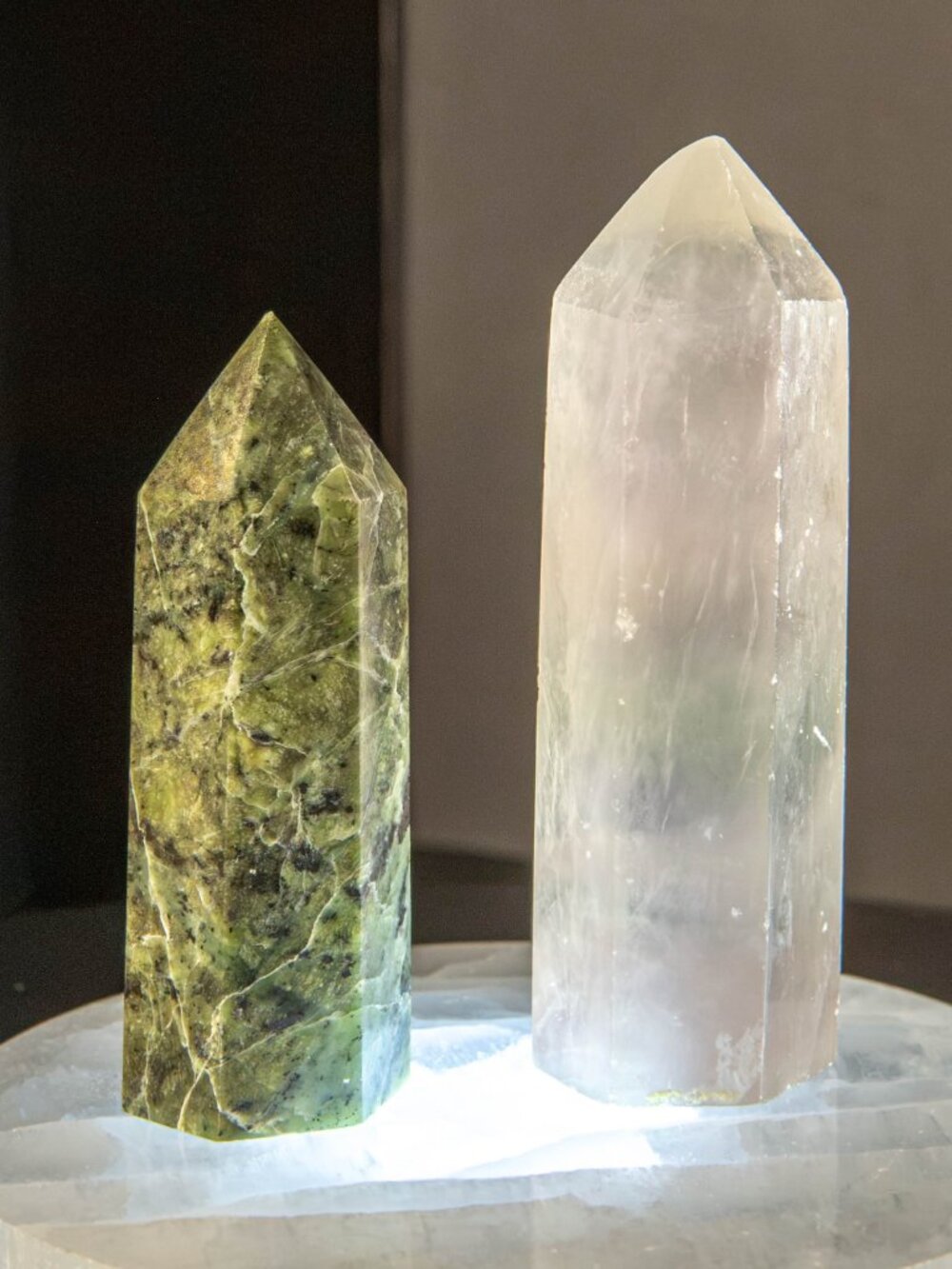 Natural Milky Quartz & Green Serpentine Crystal Tower Set | Polished Generator P